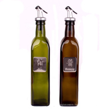 personalized empty 500ml square dark green glass olive oil dispenser bottle with pour spout